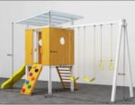 Modern Backyard Outdoor playhouse and Swing Set
