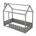 Wood Bed House Bed Frame With Fence For Kids