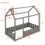 Wood Bed House Bed Frame With Fence For Kids