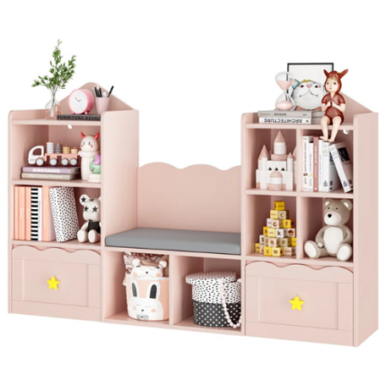 Wood Kids Bookcase with 2 Drawers,