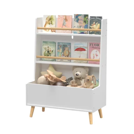 Wooden Kids Bookcase with Toy Storage Cabinet and 2 Shelves