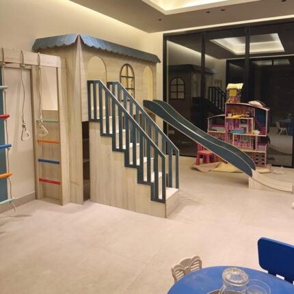 Indoor Wooden Playhouse with Double Slide and Stairs – Kids Indoor Playground Equipment
